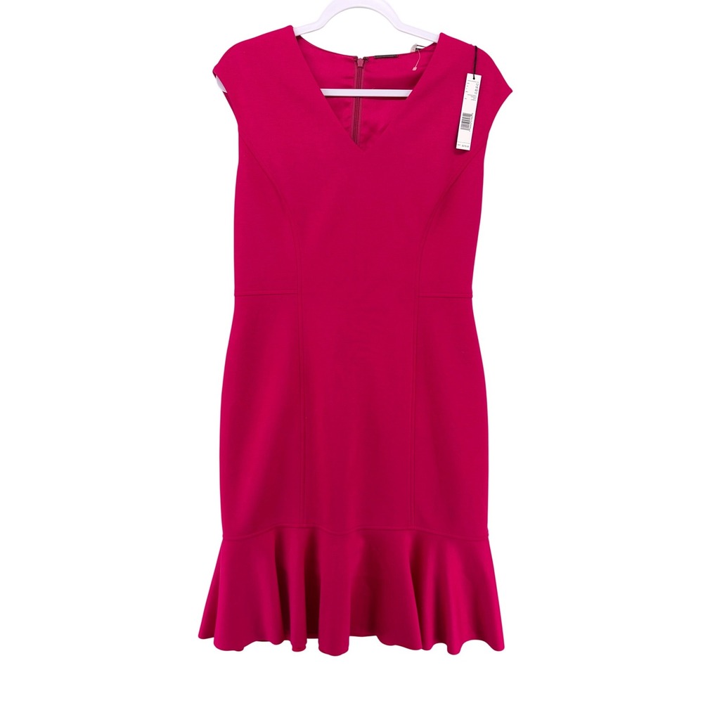 Elie Tahari‎ Kadisha Dress Womens 12 Camelia Pink V-Neck Ruffle Hem NWT